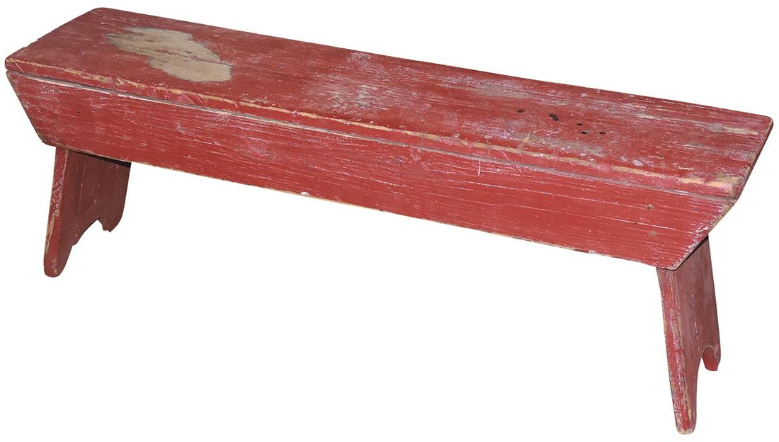 Furniture, primitive pine wash bench, 19th C. 5-board construction of 1" lumber w/sq wrought nails & (1 of 1)