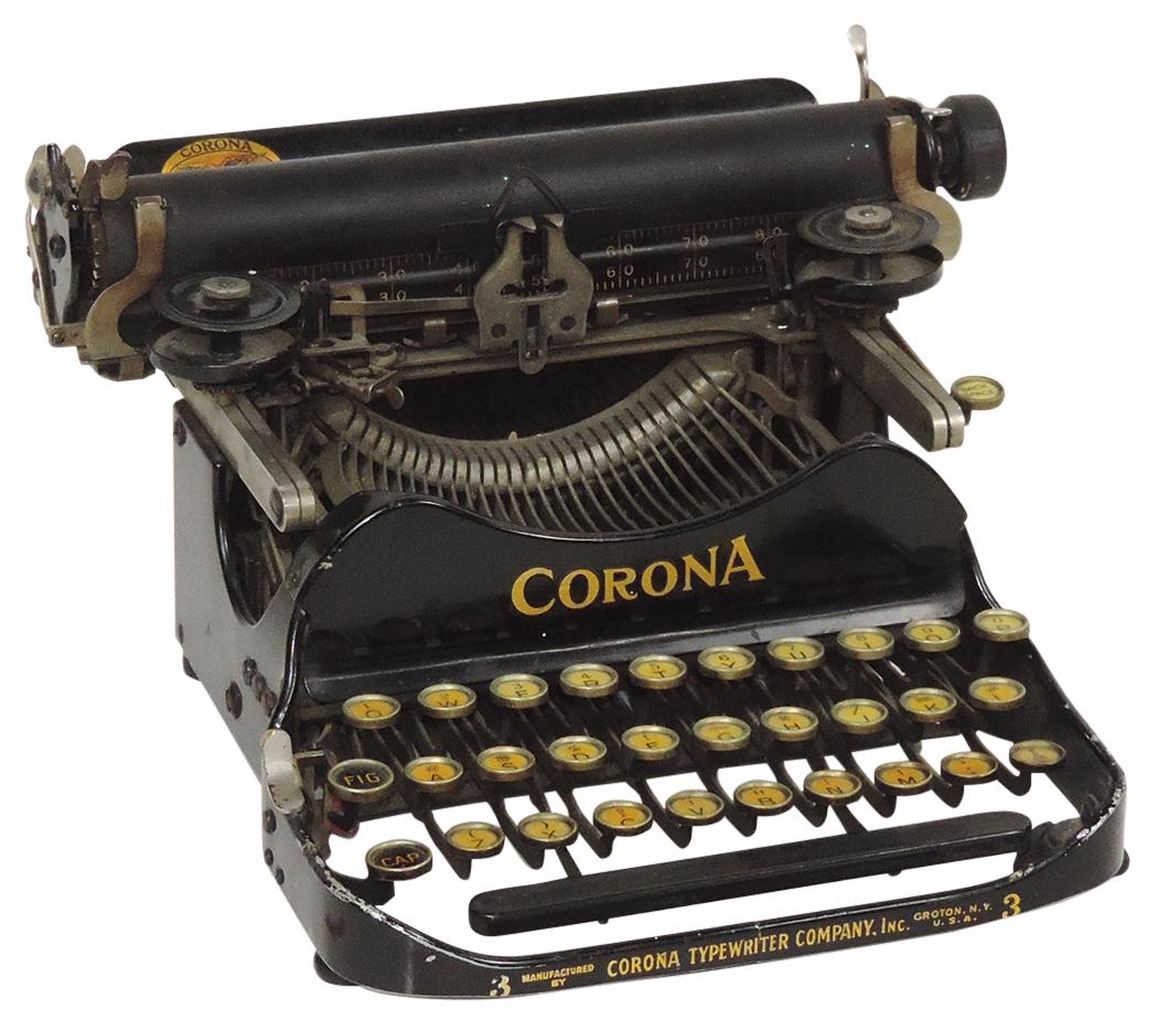 Typewriter, Corona No. 3 folding, VG working cond, 6.5"H x 11"W.: Typewriter, Corona No. 3 folding, VG working cond, 6.5"H x 11"W.