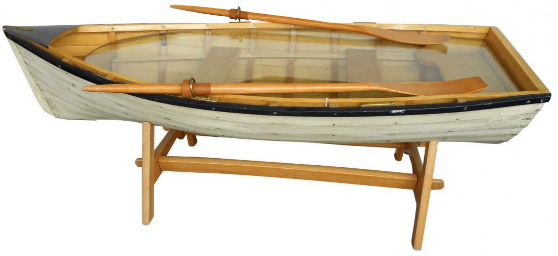 0180: Row Boat Coffee Table, Custom Made W/plate Glass : Lot 0180 0180: Row boat coffee table, custom made w/plate glass - 0180: Row Boat Coffee Table, Custom Made W/plate Glass : Lot 0180