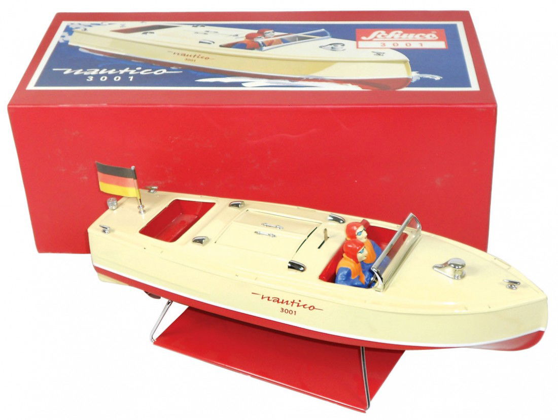 Toy boat, Schuco Nautico 3001, the c.1980's vinta: Toy boat, Schuco Nautico 3001, the c.1980's vintage of the earlier model by Lionel, Exc cond w/Exc cond box, 17"L.