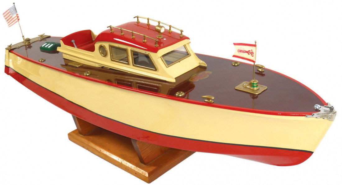 Toy boat, Orkin Craft scale model water taxi w/wi: Toy boat, Orkin Craft scale model water taxi w/windup motor, metal hull w/wood deck & metal cabin, a Very Rare boat that's been totally restored, 30"L.