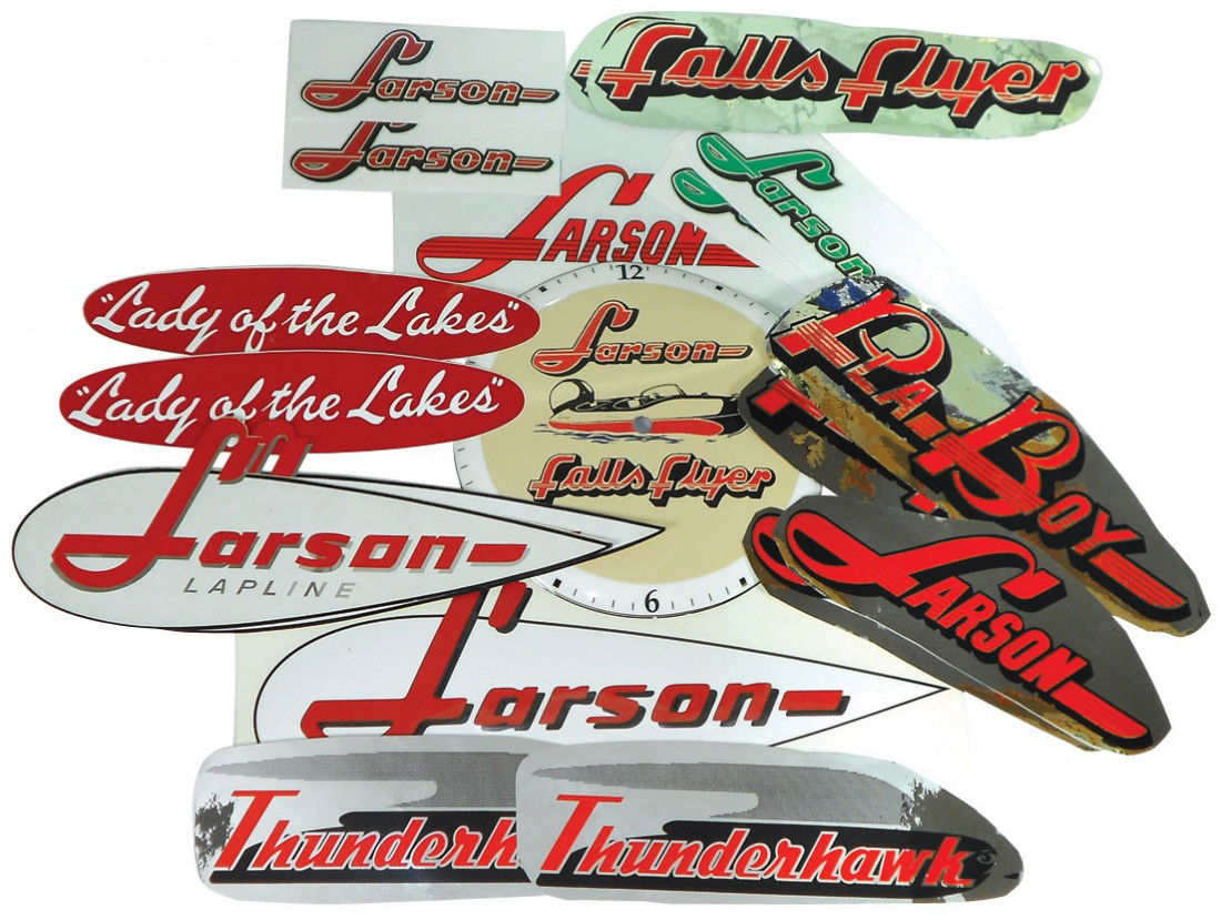 Boat decals, 10 pr Larson decals & 3 clock face d: Boat decals, 10 pr Larson decals & 3 clock face decals, vinyl & water, new decals in Exc cond.