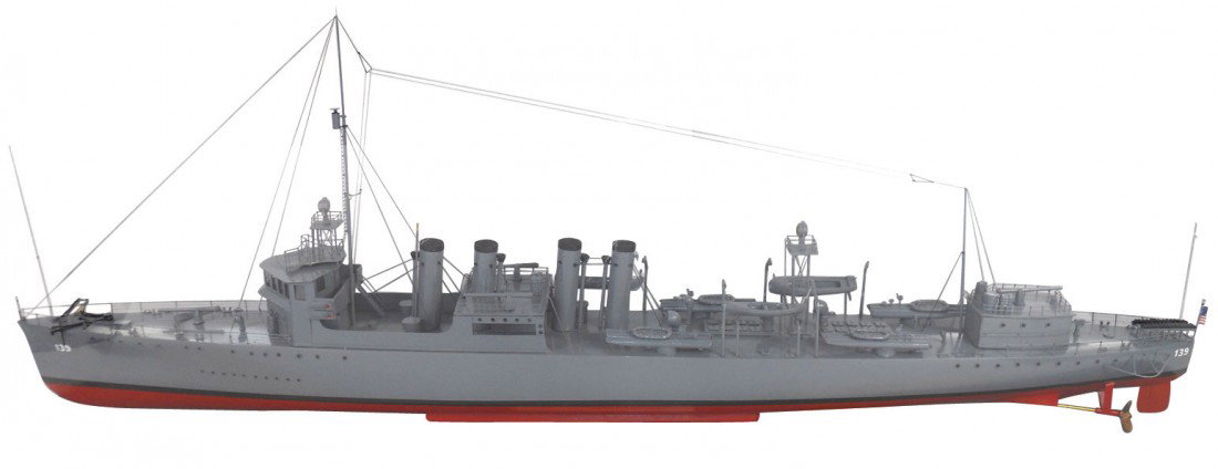 Scale model WW2 battleship, USS Ward DD139, fired: Scale model WW2 battleship, USS Ward DD139, fired the first shot of WW2 on December 7th, 1941, a flush deck four piper built in 1918 that made history by sinking a Japanese 2-man submarine at the entr
