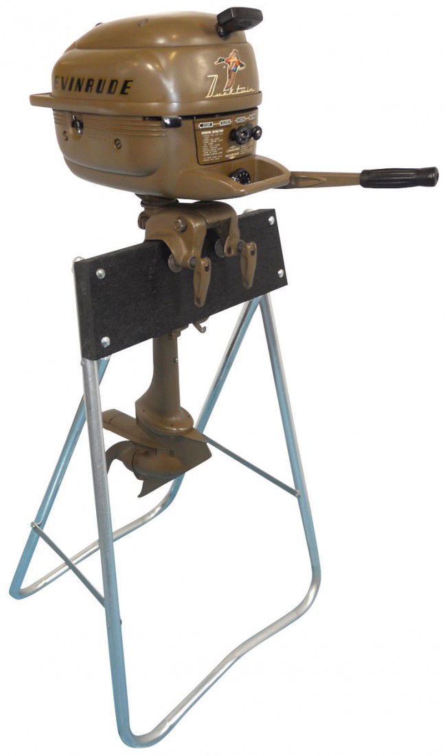 0731 Boat outboard motor w/stand, Evinrude Ducktwin, c May 20, 2012