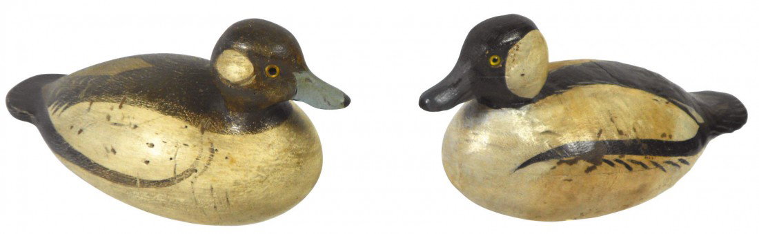 Decoys (2), Bufflehead pr possibly carved by Robe: Decoys (2), Bufflehead pr, possibly carved by Robert (Mad Dog) Billings-Minocqua, WI-Whitefish Bay, both Exc cond w/minor paint chips, 10.75"L.