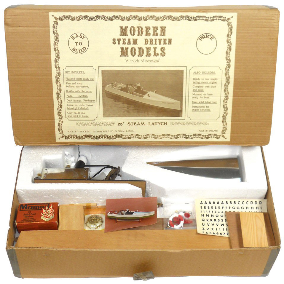 Toy boat, Modeen Steam Ship Model (England) steam: Toy boat, Modeen Steam Ship Model (England) steam launch kit, new in box, 23"L.