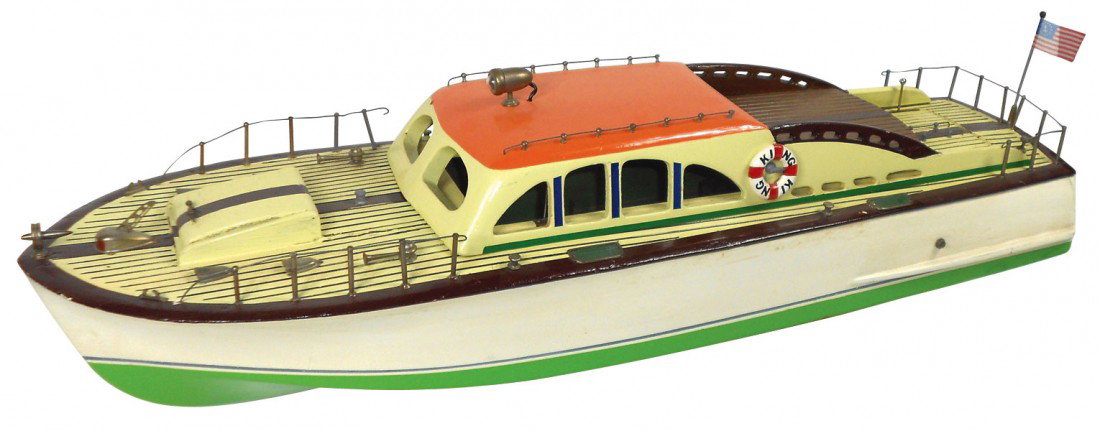 Toy boat, Japanese ITO "King" cruiser, one of onl: Toy boat, Japanese ITO "King" cruiser, one of only a few known, the 2nd largest ever built, wood, battery powered, Exc cond, 30"L.