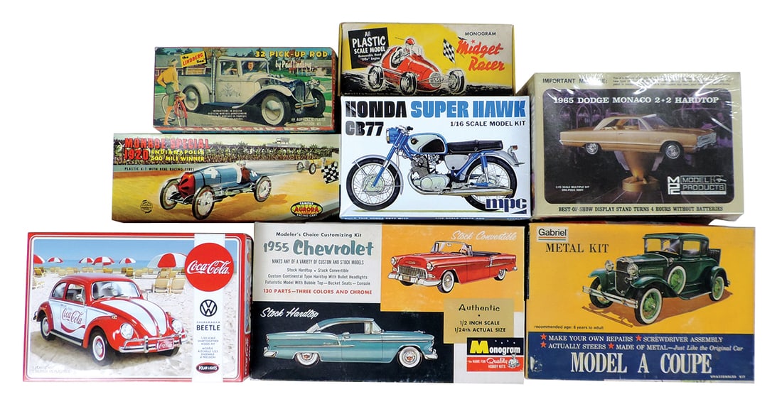 Toy Model Car Kits (9), Various Age & Makers, All Unbuilt, Incl Coca