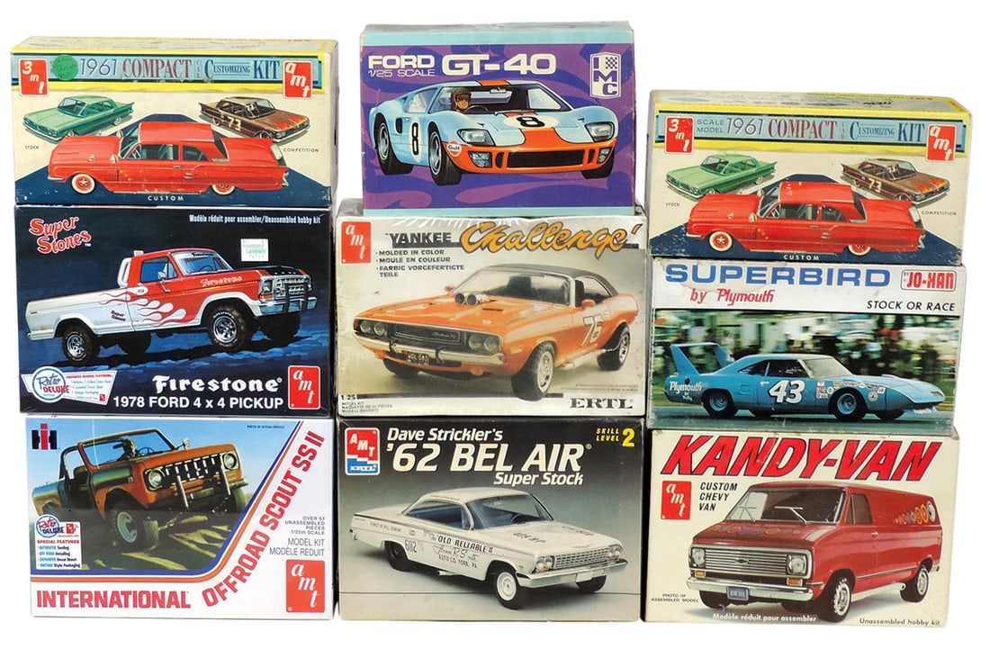 Toy Model Car Kits (9), Various Age & Makers, '62 Bel Air, Candy Van