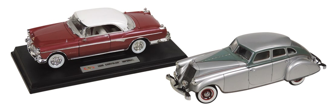 Toy Scale Model Cars(2), 1933 Pierce Arrow & 1955 Chrysler Imperial, both by Signature, Exc & VG: Toy Scale Model Cars(2), 1933 Pierce Arrow & 1955 Chrysler Imperial, both by Signature, Exc & VG cond, larger 12.5"L.