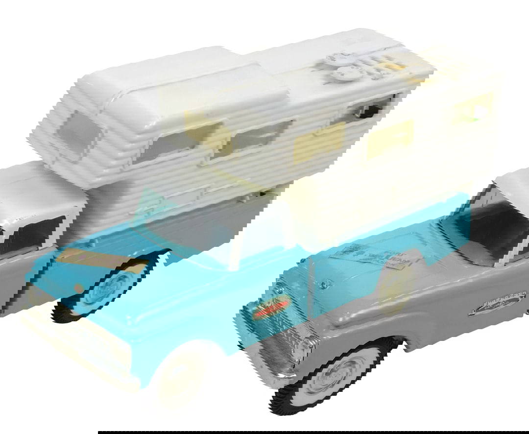 Toy Truck & Camper, Ford 250 Pickup W/radio Camper, Mfgd By Nylint, Pressed Steel, Truck Exc+