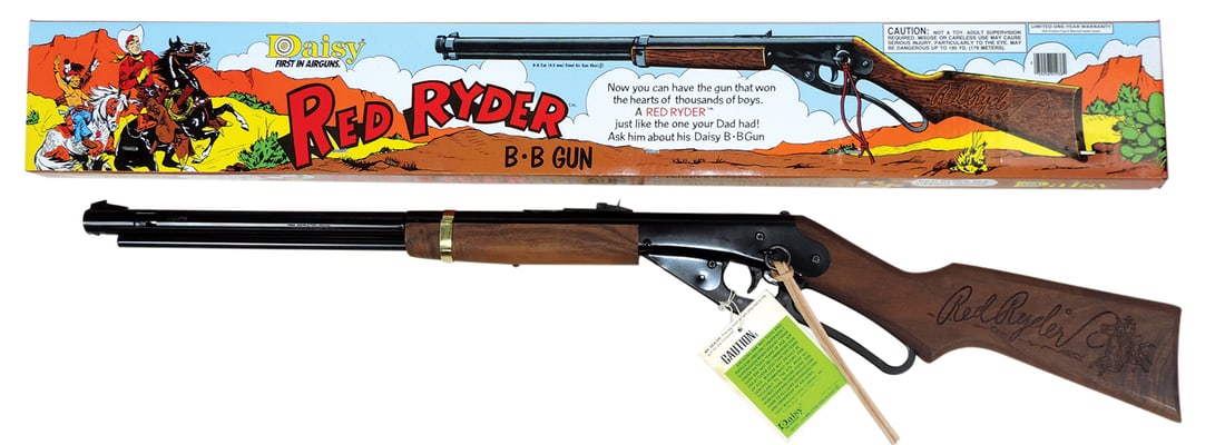 Toy Gun, Air Rifle, Daisy Red Ryder BB gun, Mint cond in orig box w/mailer (mailer not shown), 37"L.: Toy Gun, Air Rifle, Daisy Red Ryder BB gun, Mint cond in orig box w/mailer (mailer not shown), 37"L.