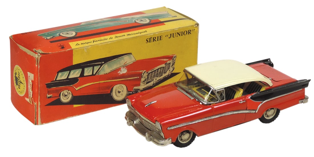 Toy Car, Joustra France litho on tin friction in orig box, c.1950's, Exc+ cond, 12"L.: Toy Car, Joustra France litho on tin friction in orig box, c.1950's, Exc+ cond, 12"L.