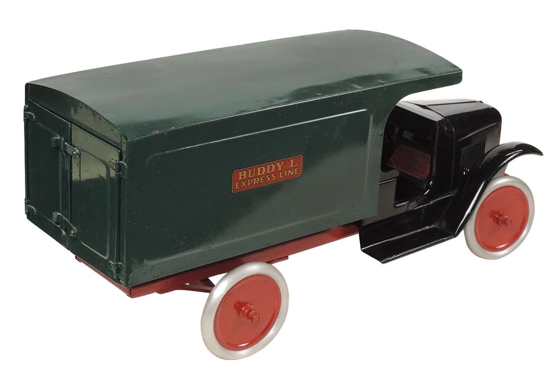 Toy Truck, Buddy L Express Line Moving Van Model #204, mfgd by Moline Pressed Steel Co., pressed: Toy Truck, Buddy L Express Line Moving Van Model #204, mfgd by Moline Pressed Steel Co., pressed steel, c.1926, Exc restored cond, 25"L.