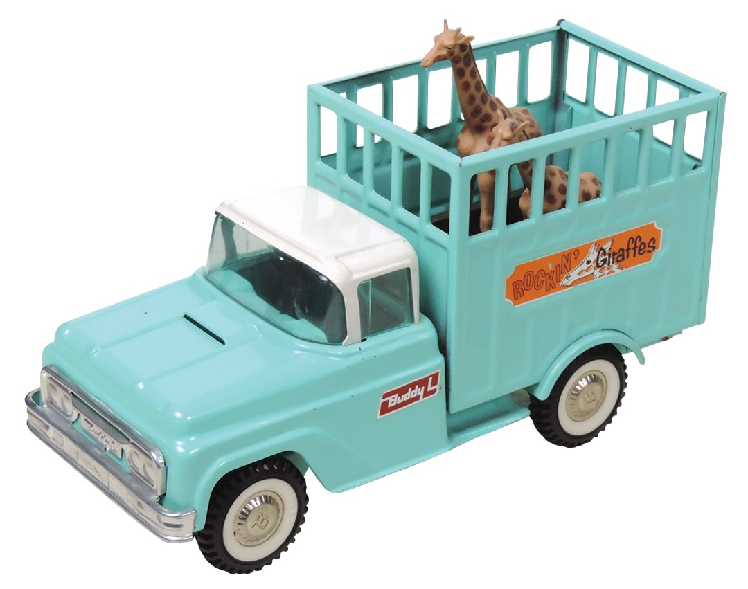 Toy Truck, Buddy L Rockin Giraffes Transport, pressed steel, c.1960's, Near-Mint cond w/a few minor: Toy Truck, Buddy L Rockin Giraffes Transport, pressed steel, c.1960's, Near-Mint cond w/a few minor nicks, 13.5"L.