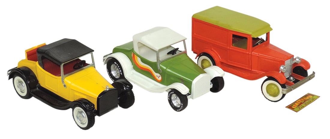 Toy Vehicles (3), 2 Nylint Convertible Model T's & Buddy L Pie Wagon, VG to Exc cond, largest 10"L.: Toy Vehicles (3), 2 Nylint Convertible Model T's & Buddy L Pie Wagon, VG to Exc cond, largest 10"L.