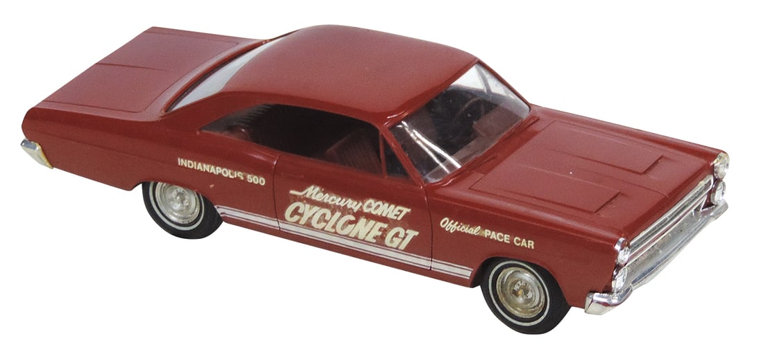 Toy Dealer Promo Car, 1966 Mercury Comet, cast plastic model w/Indy 500 Pace Car lettering, Exc cond: Toy Dealer Promo Car, 1966 Mercury Comet, cast plastic model w/Indy 500 Pace Car lettering, Exc cond w/minor loss to one decal, 8"L.