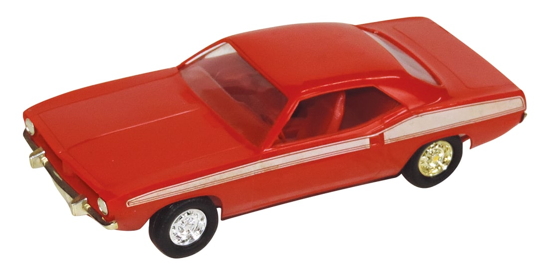 Toy Dealer Promo Car, 1974 Plymouth Barracuda, cast plastic model, Exc+ cond, 7.5"L.: Toy Dealer Promo Car, 1974 Plymouth Barracuda, cast plastic model, Exc+ cond, 7.5"L.