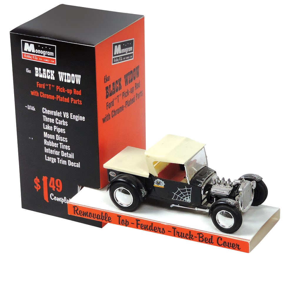 Toy Store Display Model, Black Widow, litho on prof reproduction cdbd stand by Monogram w/fact: Toy Store Display Model, Black Widow, litho on prof reproduction cdbd stand by Monogram w/factory built model, Exc+ cond, 8"H x 12"W.