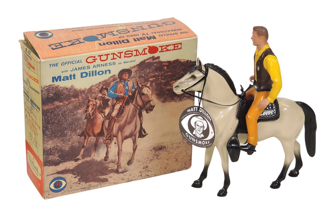 Cowboy Figure & Horse, Gunsmoke, mfgd by Hartland in orig box, missing hat, o/wise Exc cond, 8.5"H.: Cowboy Figure & Horse, Gunsmoke, mfgd by Hartland in orig box, missing hat, o/wise Exc cond, 8.5"H.