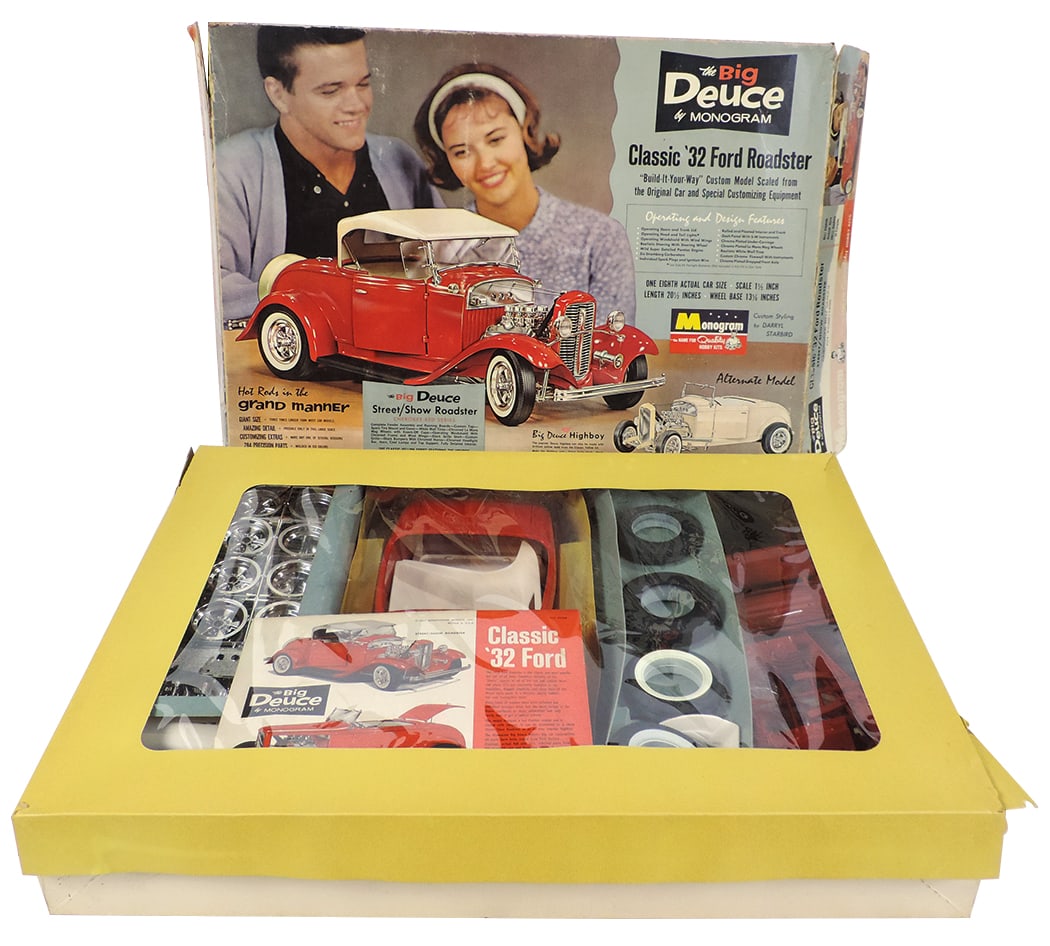 Toy Model Car Kit, '32 Roadster Big Deuce High Boy, mfgd by Monogram, unbuilt, box in VG cond, 27"L.: Toy Model Car Kit, '32 Roadster Big Deuce High Boy, mfgd by Monogram, unbuilt, box in VG cond, 27"L.