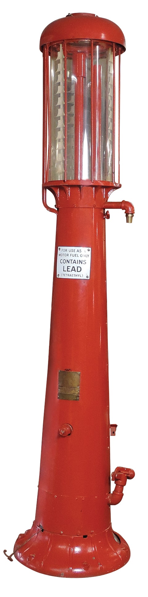 Petroliana Gas Pump, Wayne Visible Model 515, 10 gallon, incl orig brass name plate & porcelain lead: Petroliana Gas Pump, Wayne Visible Model 515, 10 gallon, incl orig brass name plate & porcelain lead notice, hose & pump, glass cylinder replaced w/acrylic, otherwise appears complete, VG cond w/repla