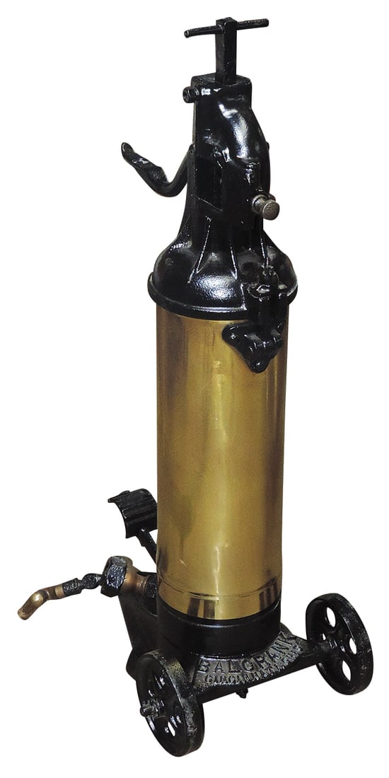 Automobilia Grease Pump, Balcrank, cast iron w/brass cylinder, Exc restored cond, unknown if: Automobilia Grease Pump, Balcrank, cast iron w/brass cylinder, Exc restored cond, unknown if working, 33"H.