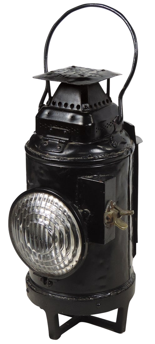 Railroad Lantern, 3-way signal lamp, mfgd by Adlake w/internal switchable red & blue lenses, VG (1 of 2)