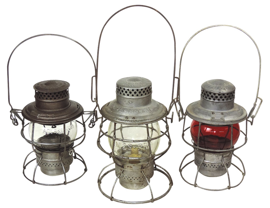 Railroad Brakeman's Lanterns (3), all by Adlake, two C.M.& St.P. RY & one w/embossed clear globe, (1 of 1)