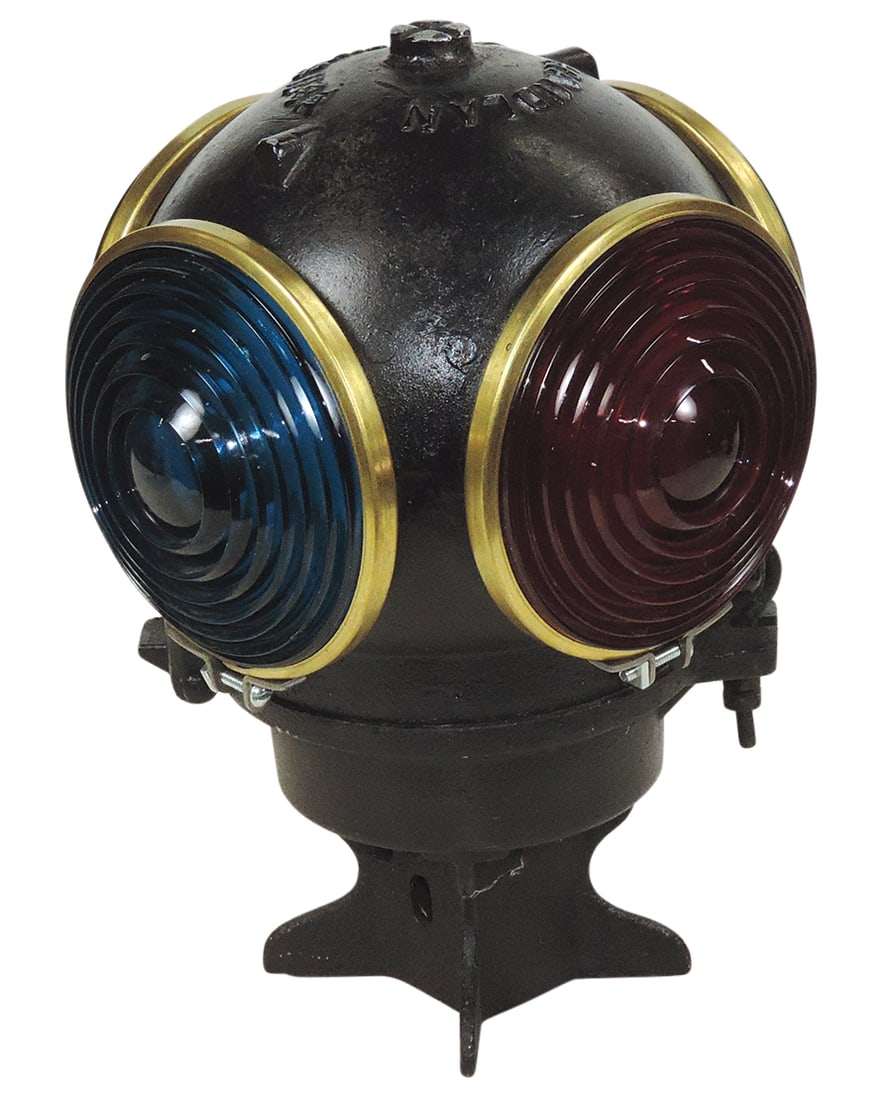 Railroad Lantern, 4-way electric signal switch, cast aluminum, mfgd by Handlan, Exc cond, 13"H. (1 of 2)