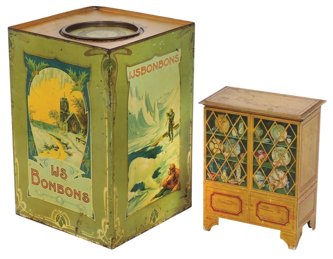 Candy Store Containers (2), large IJS Bonbon w/Arctic scene, litho on embossed tin china (1 of 1)