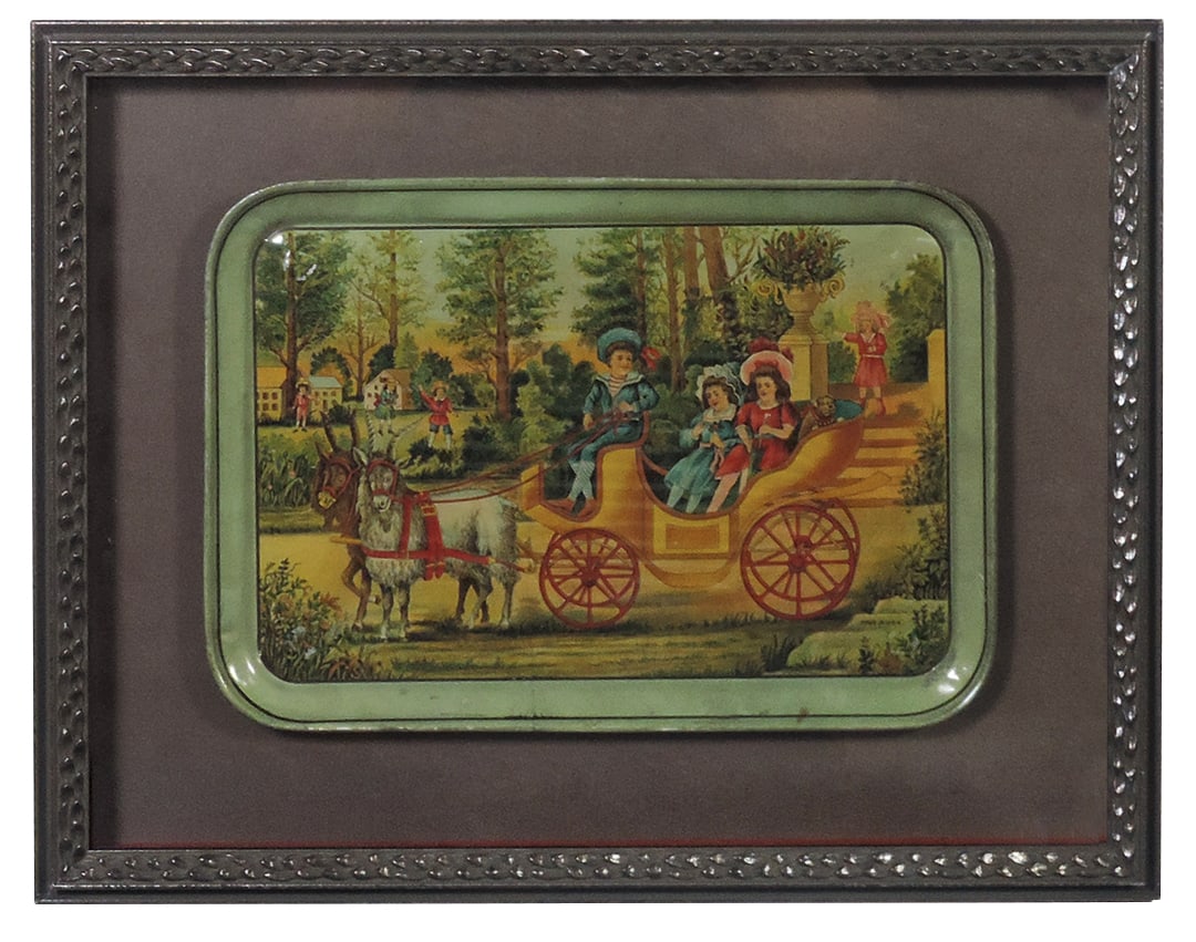 Child's Victorian Serving Tray, self-framed litho on tin w/charming & brightly colored scene of (1 of 1)