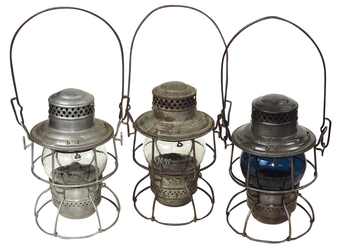 Railroad Brakeman's Lanterns (3), all by Adlake, two embossed C&N RY w/clear globes & CNS&M RR (1 of 1)