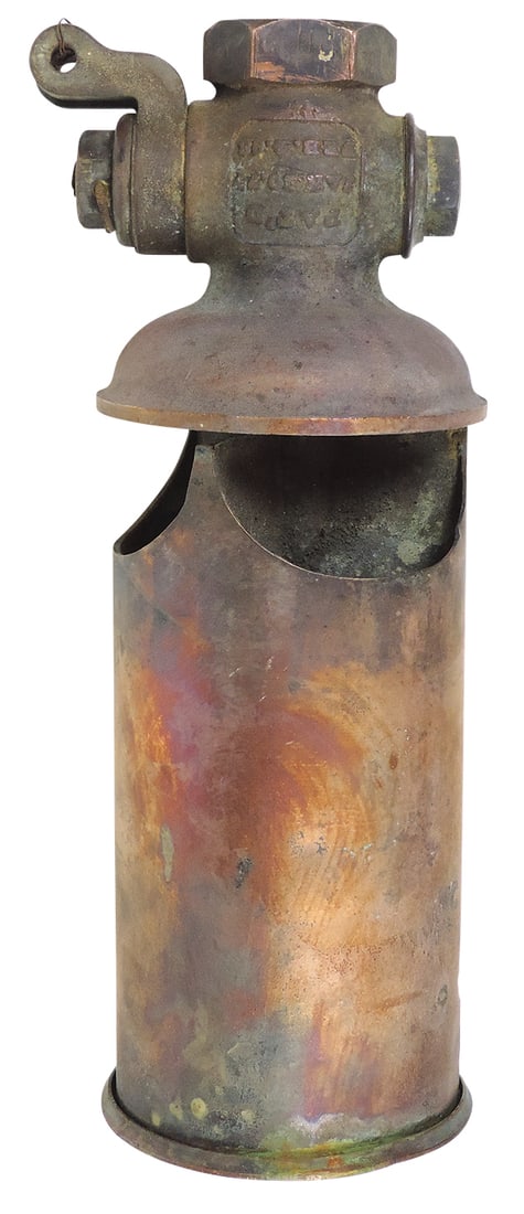 Steam Whistle, brass 3-note factory type, mfgd by Crosby, c.1878, VG cond w/valve absent, 18"H. (1 of 1)