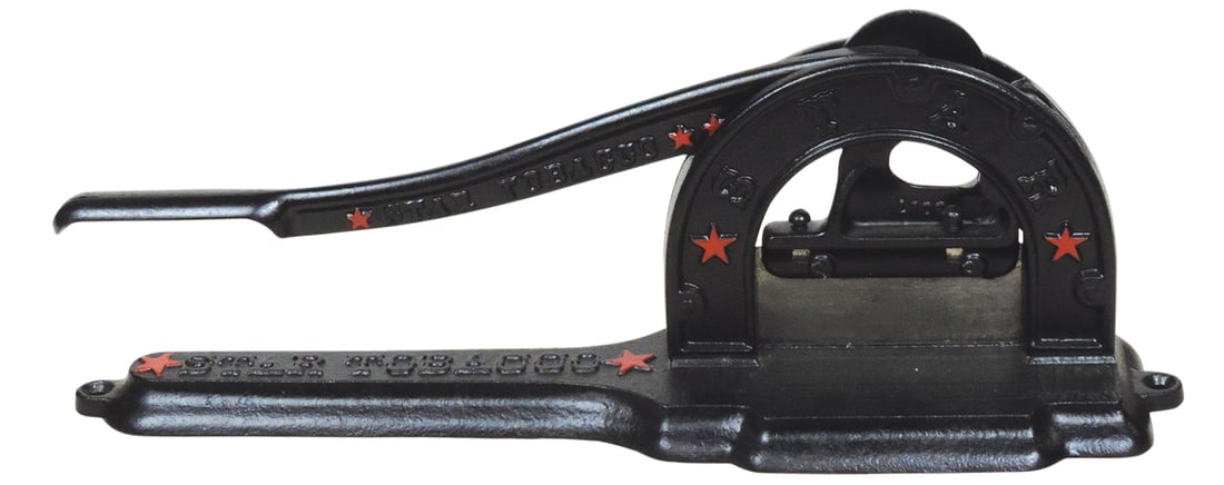Tobacciana Star Plug Tobacco Cutter, cast iron, Exc working refinished cond, 19"L.: Tobacciana Star Plug Tobacco Cutter, cast iron, Exc working refinished cond, 19"L.