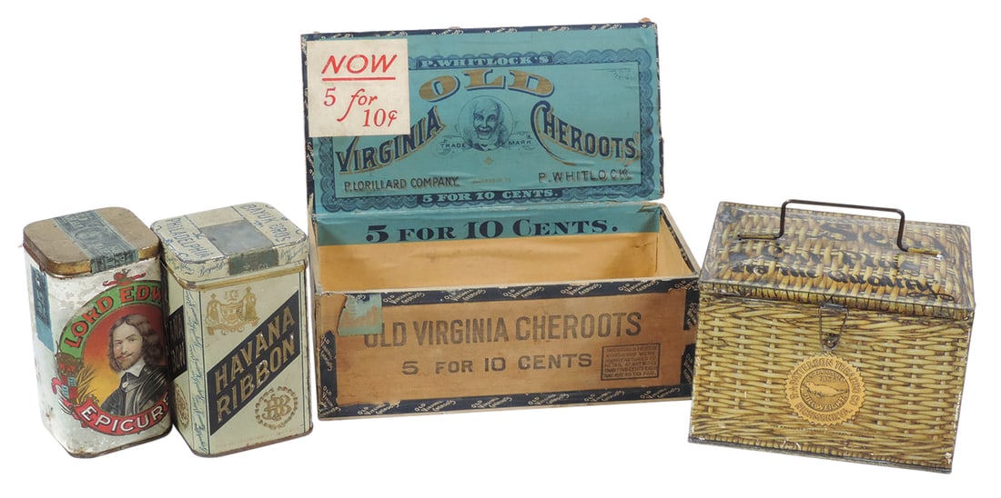 Tobacciana Tins & Box (4), Patterson's Seal Cut Plug lunchbox, Havana Ribbon from Bayuk (1 of 1)