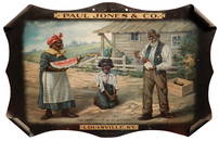 Black Americana Tray, Paul Jones & Co. Whiskey, litho on tin w/rolled corners & "Temptation