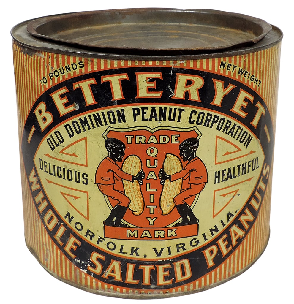 Black Americana Betteryet Peanuts 10 lb can, Old Dominion Peanut Corp, litho on tin w/great graphics (1 of 1)