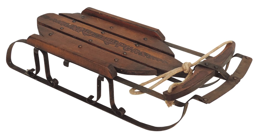Salesman's Sample Flexible Flyer Sled, "Airline Pursuit" on center slat & wings on handle, wood & (1 of 1)