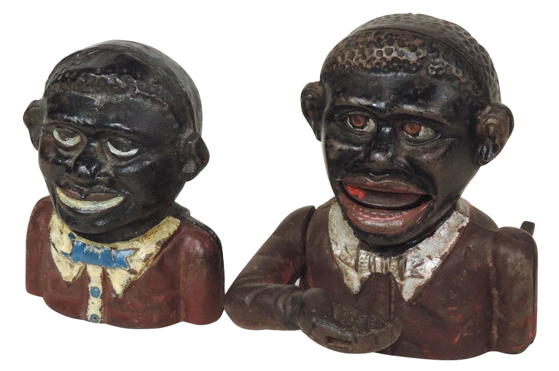 Black Americana Banks (2), Mechanical Little Joe & Young "N" Still Bank, cast iron, VG working cond, (1 of 1)