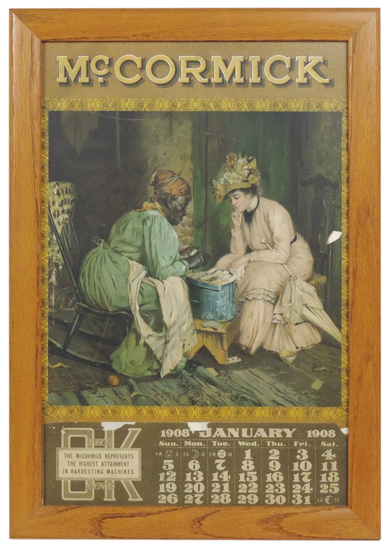 Black Americana, 1908 McCormick Calendar, paper litho, later framed, Good+ cond w/minor losses, 22"H (1 of 1)