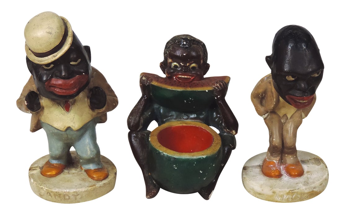 Black Americana Chalk Carnival Figures (3), Amos & Andy & Watermelon Eater, c.1930's, VG cond, (1 of 1)