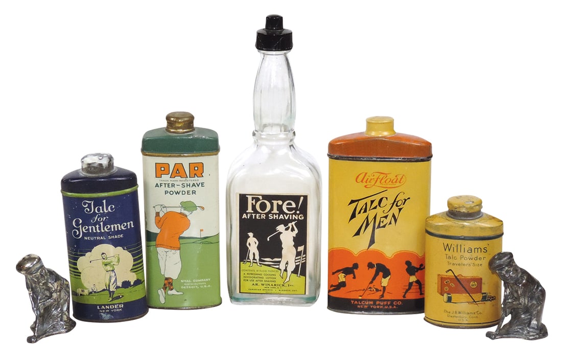 Golfing Theme Containers (7), most Men's bath products decorated w/golfing scenes, incl a glass (1 of 1)