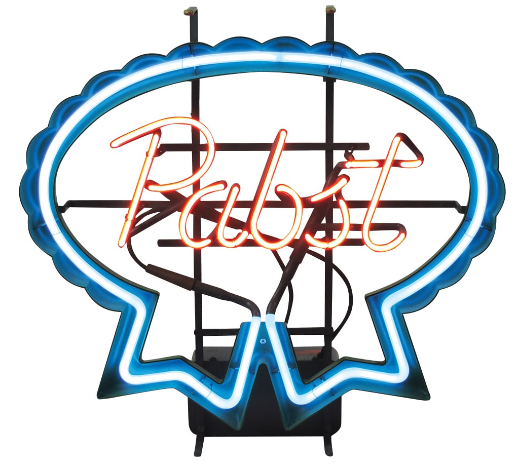 Breweriana Neon Sign, "Pabst", red w/blue ribbon, counter or window, Exc working cond, 21"H x 22"W. (1 of 1)