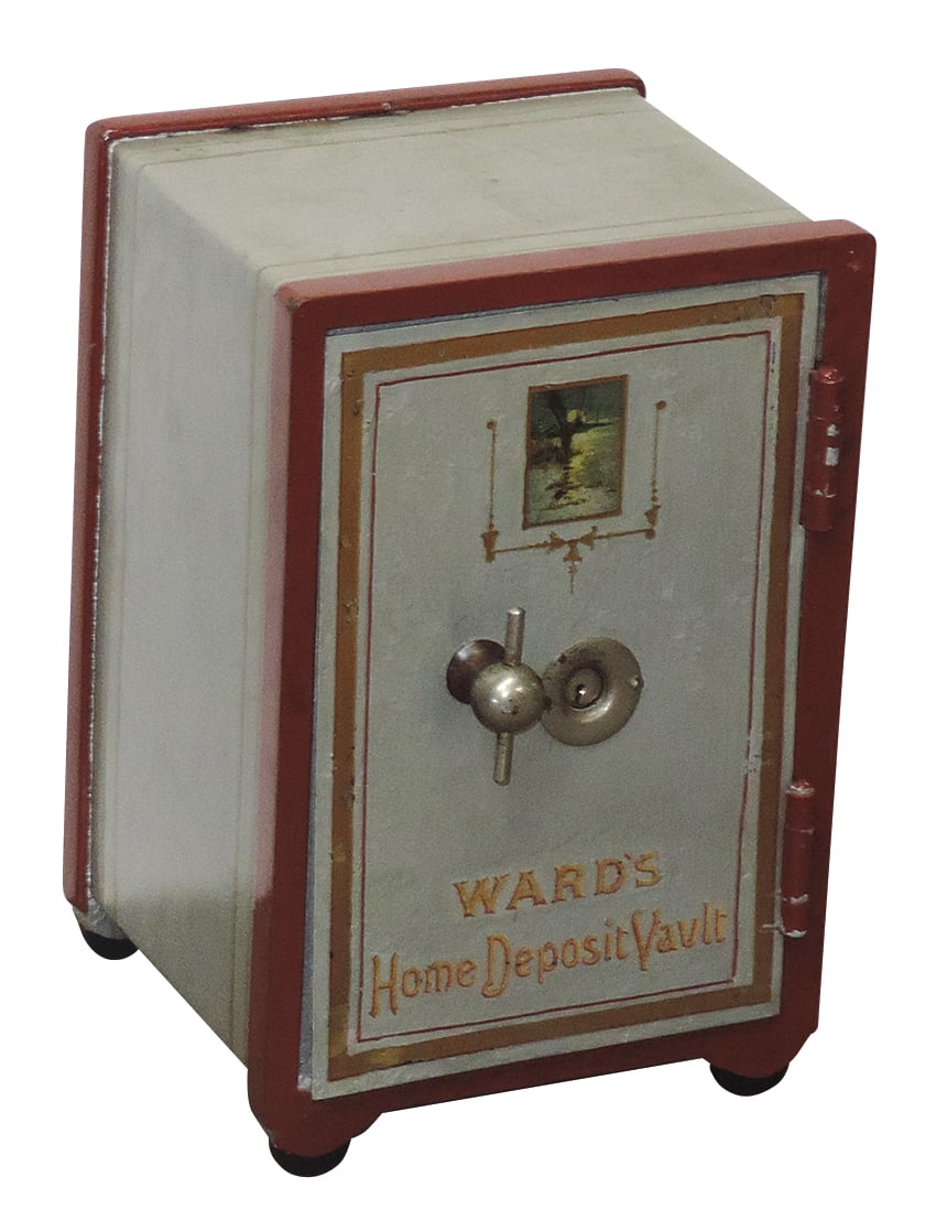 Iron Safe, Ward's Home Deposit Vault, orig painted finish w/keyed lock & 2 keys, VG+ orig cond, (1 of 2)