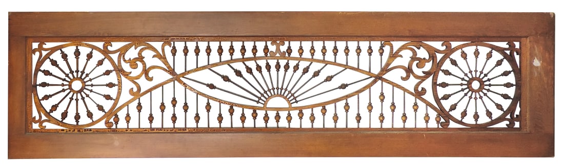 Victorian Fretwork Panel w/very ornate scrolled Stick & Ball design, pine w/orig finish, VG/Exc: Victorian Fretwork Panel w/very ornate scrolled Stick & Ball design, pine w/orig finish, VG/Exc cond, 22.5"H x 82.5"W.