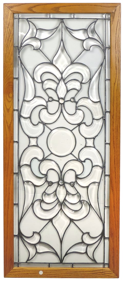 Victorian Window, glass transom w/leaded scrolled foliate designs in a later oak frame, Exc cond (1 of 1)