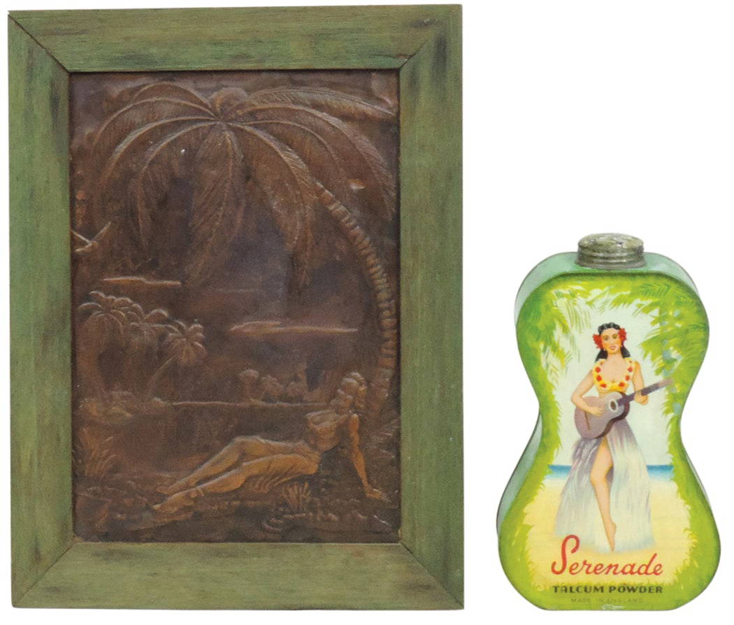 Decorative Art (2), Hawaiian Theme, Repousse Copper Plaque W/semi Nude Hawaiian Girl & Serenade