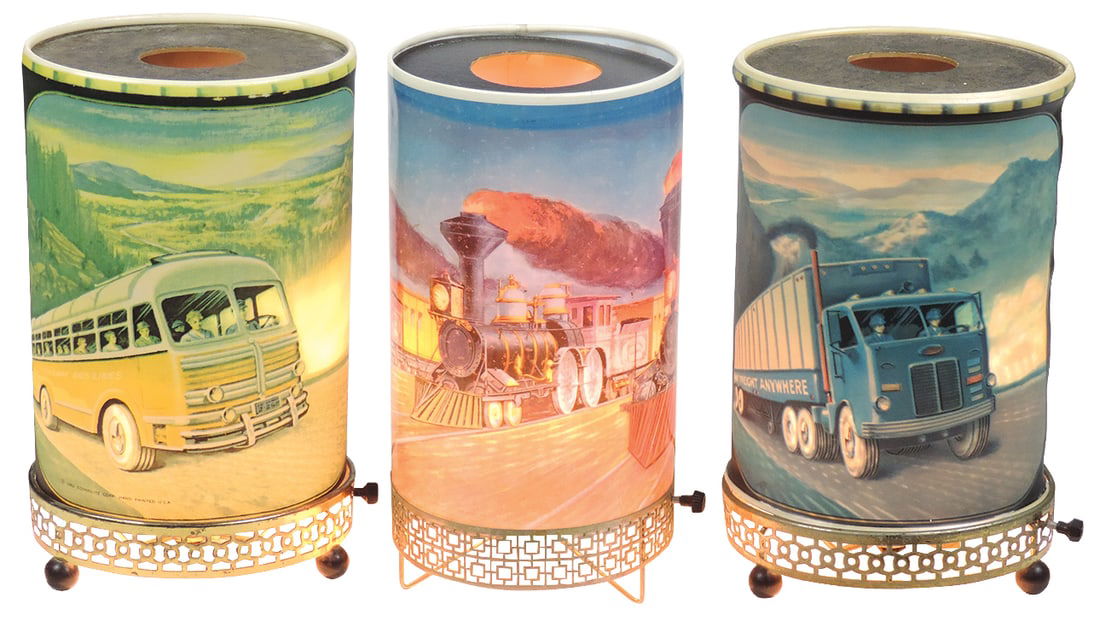 Lighting, Novelty TV Motion Lamps (3), 2 oval transportation scenes by Econolite & Train Locomotive (1 of 2)