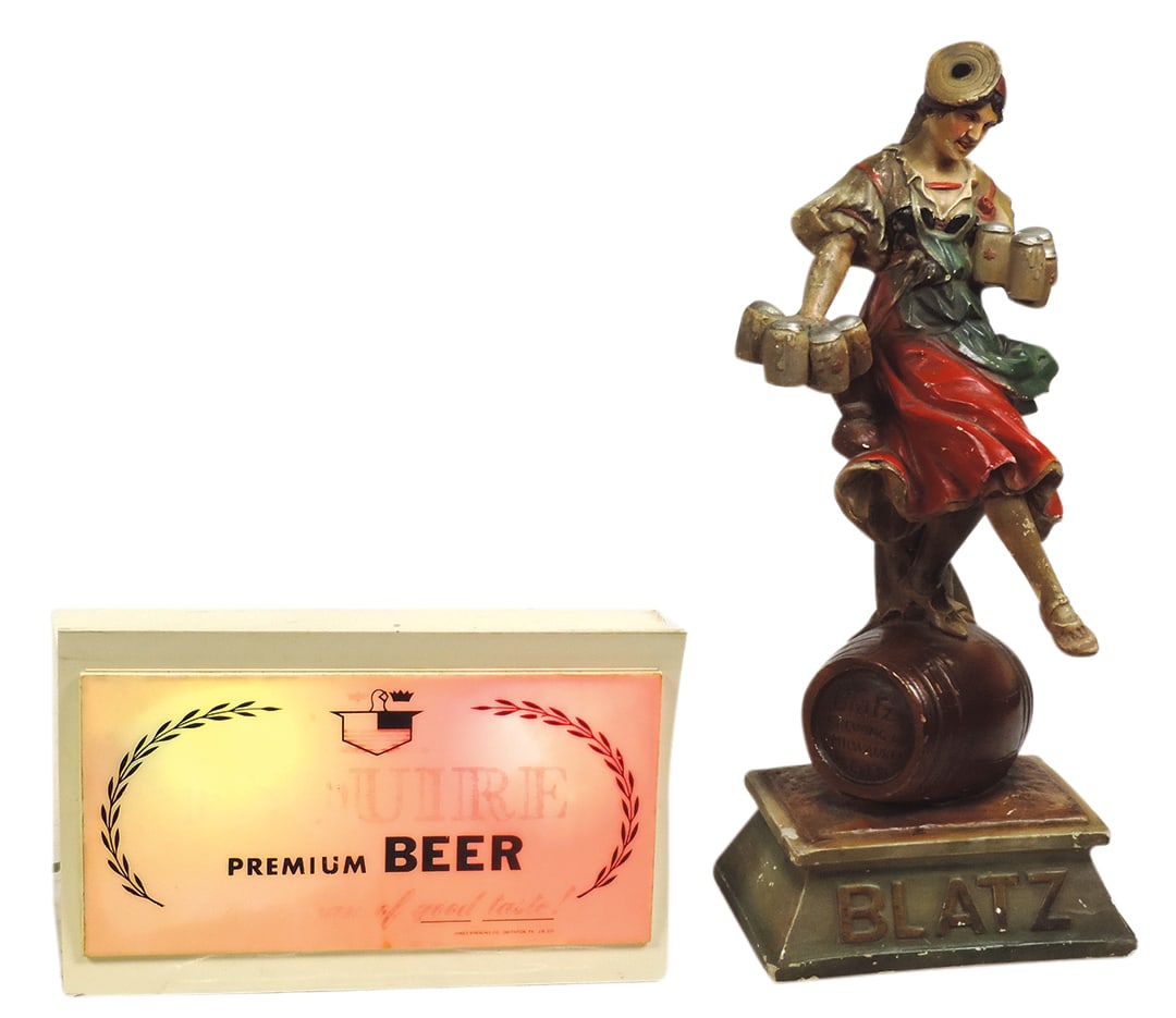 Breweriana Sign & Backbar Figure (2), Blatz Beer barmaid, polychrome plaster, c.1935, together w/an (1 of 3)
